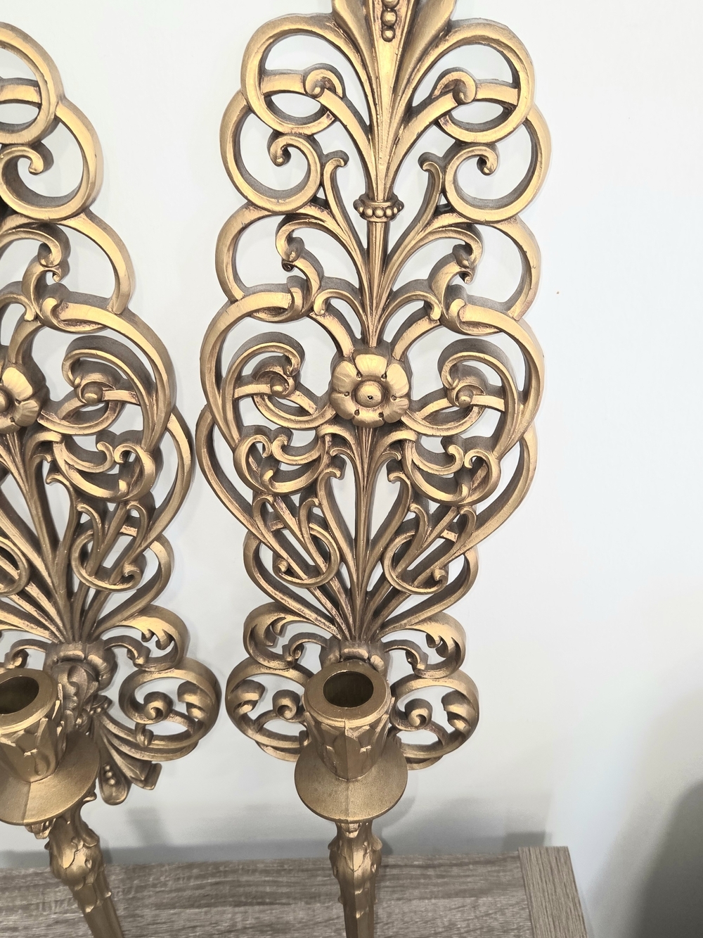 Set of 2 VTG Burwood Products Syroco Gold Hollywood Regency Wall Candle Sconces. - Picture 4 of 13
